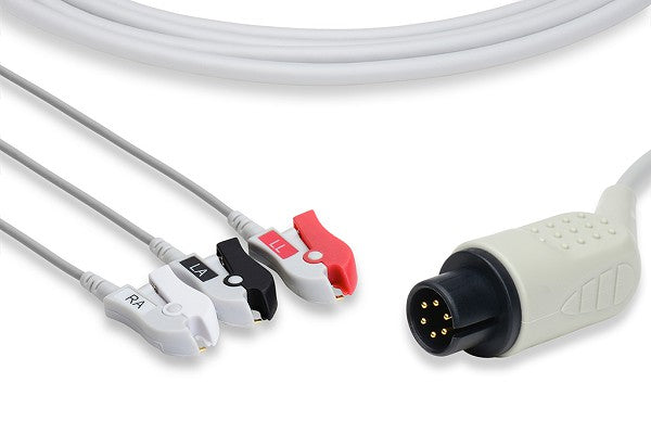 C2340P0 AAMI Compatible Direct-Connect ECG Cable. 3 Leads Pinch/Grabber