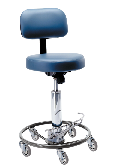 Pedigo Round Cushioned Seat Adjustable SS Stool with Padded Backrest